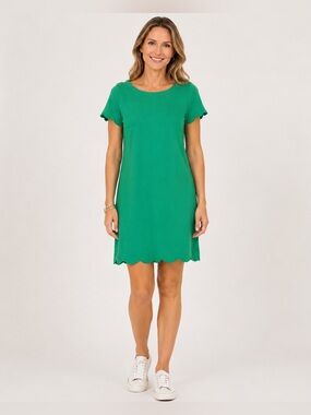 Talbots Women’s Green Scalloped Short Sleeve Dress Size Medium